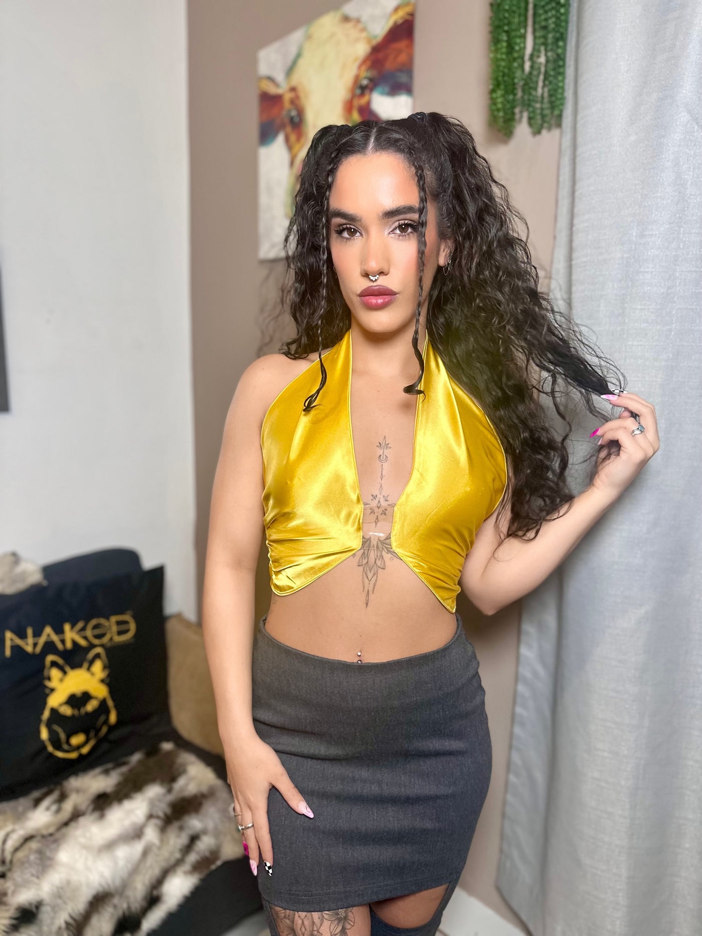 Halter satin wrap top